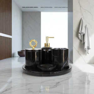 100 Noir 5 Parça Mermer Banyo Seti