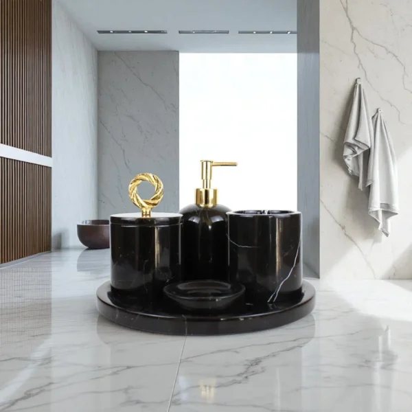 100 Noir 5 Parça Mermer Banyo Seti