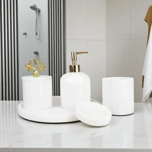107 Beyaz Mermer 5 Parça Banyo Seti