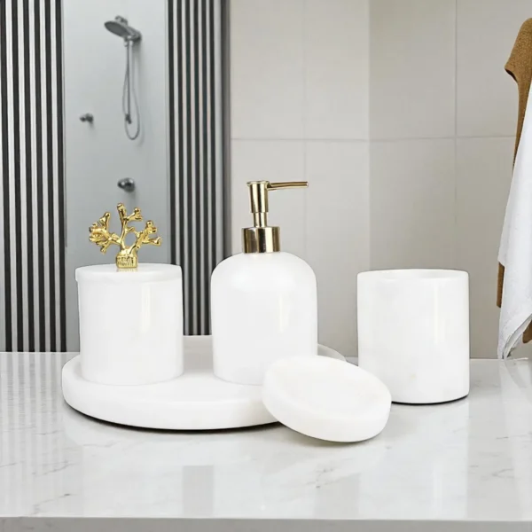 107 Beyaz Mermer 5 Parça Banyo Seti